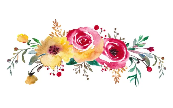 Acquerello fiori, Bouquet floreale illustrazione, Arte botanica per wedding design, invito templat, stampe, tessile . — Foto Stock