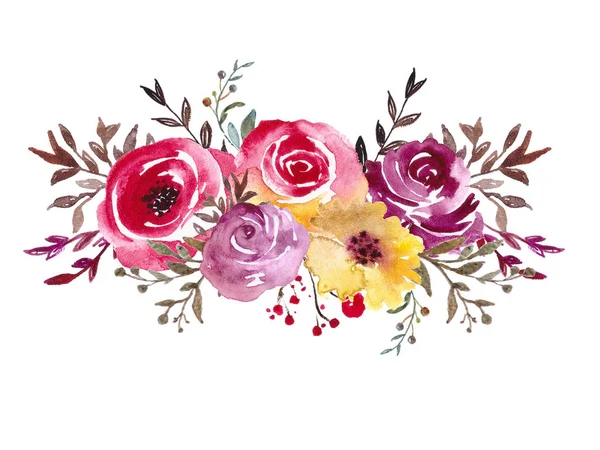 Flores de acuarela, Ilustración de ramo floral, Arte botánico para el diseño de la boda, plantilla de invitación, impresiones, textiles . —  Fotos de Stock