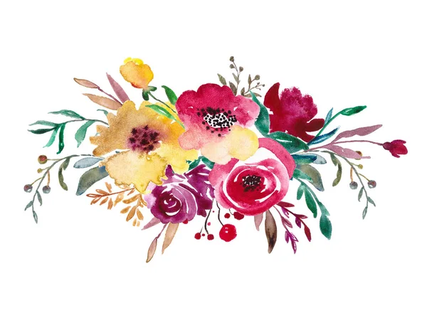 Akvarell virág, csokor virág illusztráció, botanikus art design esküvői meghívó templat, nyomatok, textil. — Stock Fotó