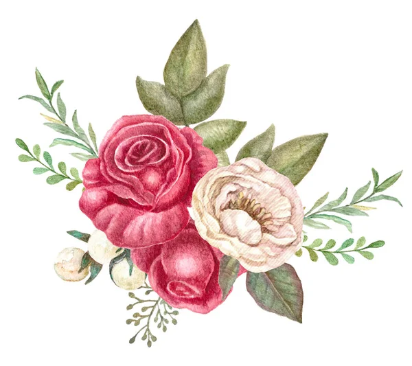 Kwiaty akwarela, ilustracja kwiatowy bukiet, botaniczny sztuki dla wedding design, templat zaproszenie, wydruki, tekstylny. — Zdjęcie stockowe