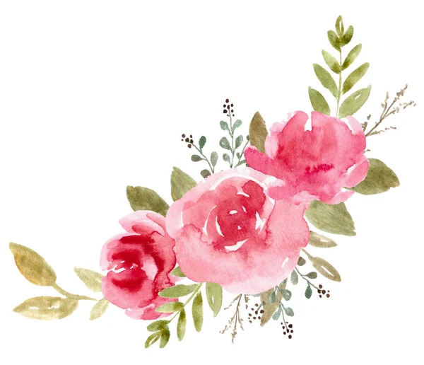 Flores de acuarela, Ilustración de ramo floral, Arte botánico para el diseño de la boda, plantilla de invitación, impresiones, textiles . — Foto de Stock