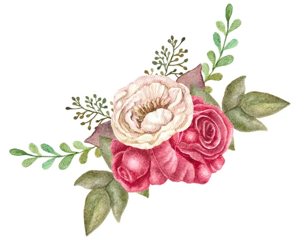 Цветы акварельные, Иллюстрация цветочного букета, Ботаническое искусство для свадебного оформления, шаблон приглашения, печать, текстиль . — стоковое фото