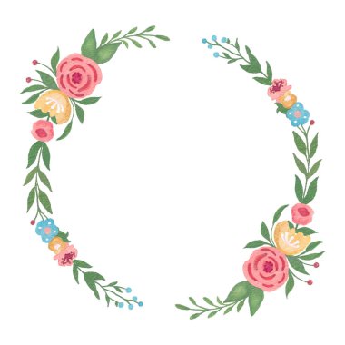 Yeşillik çerçeve çiçek, yaprak çelenk, suluboya çelenk, davetiye, tebrik kartları, parmak izi için şablon.