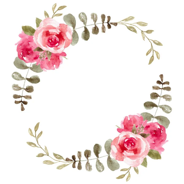 Watercolor floral wreath with pink flowers. Rose frame, hand painted illustration. — Stock Photo, Image