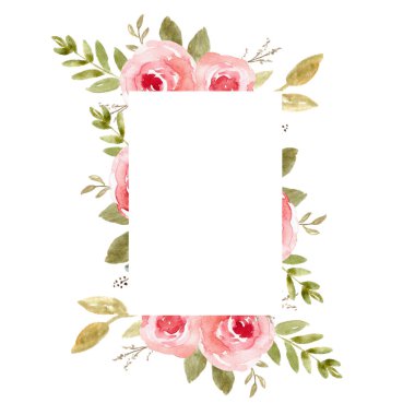 Çiçek Çerçeve, Suluboya Düğün Dekor. Çiçek çelenk, davetiyeler ve kartlar için yaprakları ile Şablon.
