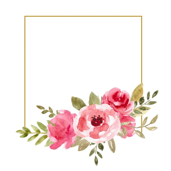 Marco floral, decoración de la boda de la acuarela. Corona de flores, Plantilla con hojas para invitaciones y tarjetas . —  Fotos de Stock