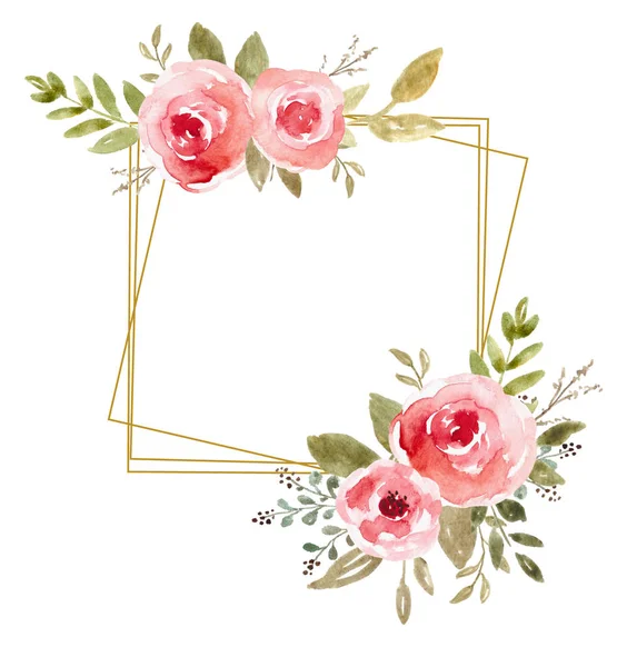 Wedding Frame, Watercolor Backdrop, Hand Painted Wraeth with foliage. Template for Invitation, greeting card. — Stock Photo, Image