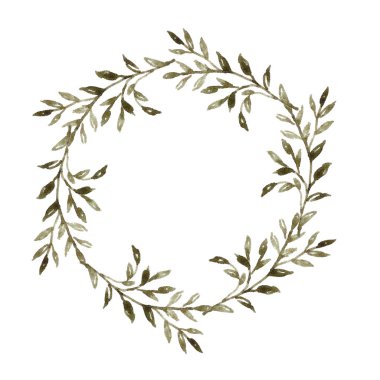 Düğün Çerçevesi, Suluboya Fon, Yeşillik li El Boyalı Wraeth. Davet Şablonu, tebrik kartı.