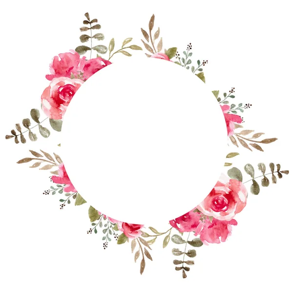 Watercolor Floral Frame, Flower Wreath. Foliage backdrop for wedding invitation, greeting card.