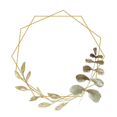 Düğün Çerçevesi, Suluboya Fon, Yeşillik li El Boyalı Wraeth. Davet Şablonu, tebrik kartı.