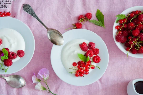 Грецький йогурт з свіжої Червоної ягоди на сніданок — стокове фото