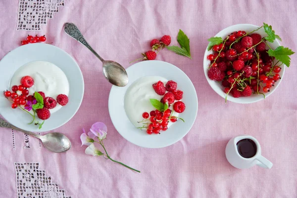 Грецький йогурт з свіжої Червоної ягоди на сніданок — стокове фото