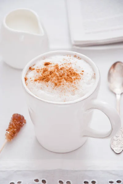 Home Cooked coffee with milk in a white cup — Stock Photo, Image