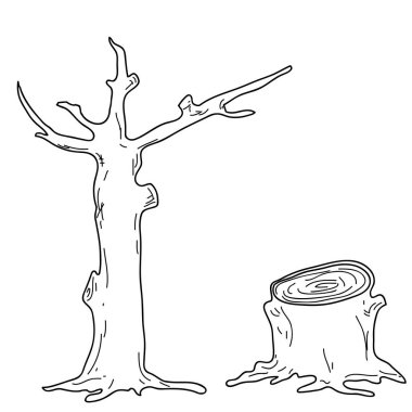 Beyaz arka plan üzerinde izole edilmiş elle çizilmiş kuru ağaç.