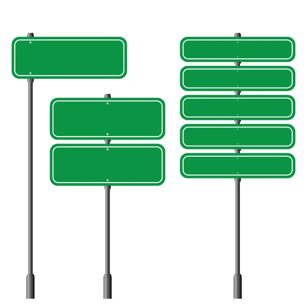 Set Blank Green Traffic Signs Road Isolated White Background — Stock Vector