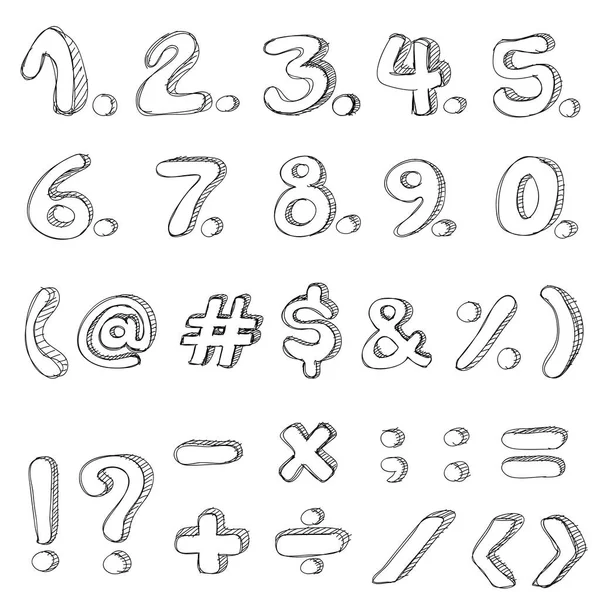 Hand Drawn Numbers Isolated White Background — Stock Vector