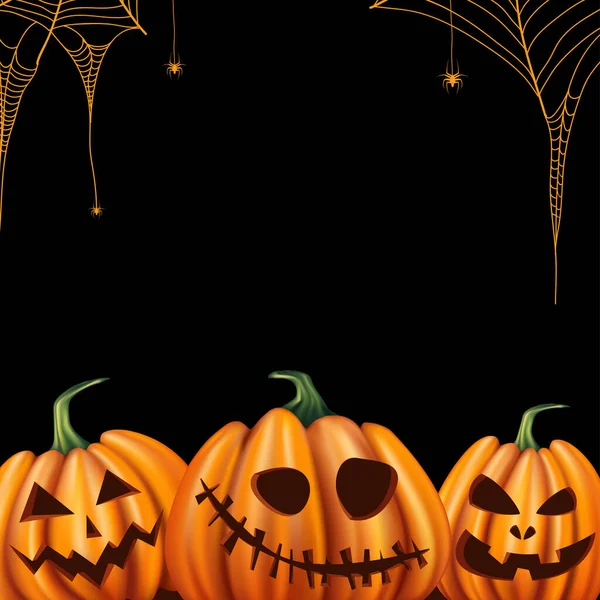 Halloween Dýně Pavouky Černém Pozadí — Stockový vektor