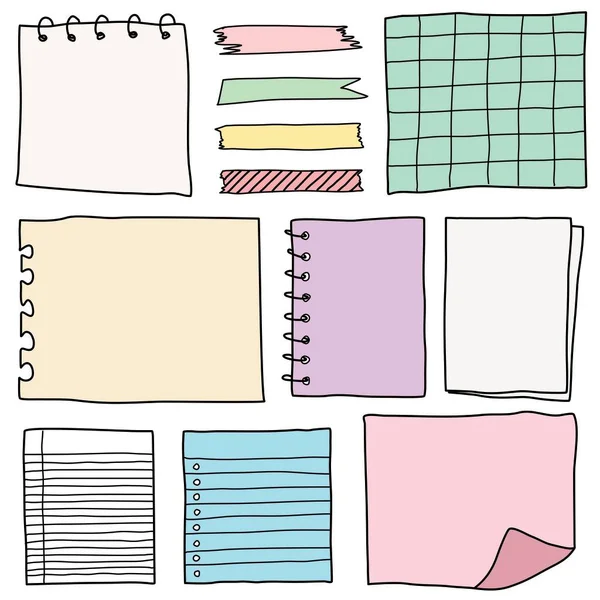 Beyaz arkaplanda izole edilmiş farklı nota kağıtları ve renk kağıtları.