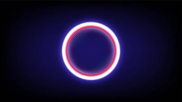 İç titreşim deseni koyu arkaplanda kırmızı ve mavi tonlarda olan soyut parlak neon daire, vektör illüstrasyonu