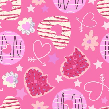 Pembe Sevgililer Günü Tatlı Kalpli Vektör Kusursuz Desen