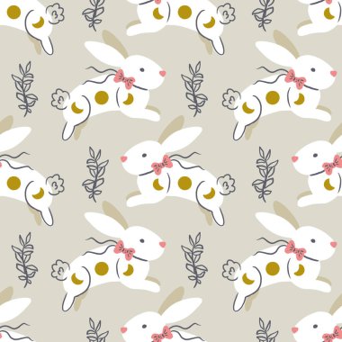 Tatlı zıplayan Kozmik Tavşan Vektörü Kusursuz Desen