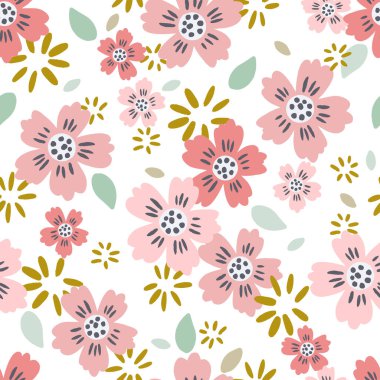 Yumuşak Yaz Çiçekleri Vektör Kusursuz Desen