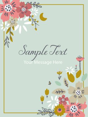 Köşedeki Vektör Kart Arkaplanında Tatlı Çiçek Buketleri