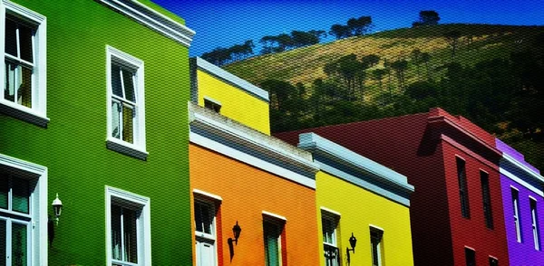 Paisagem Com Casas Coloridas Kaap Cidade Cabo — Fotografia de Stock