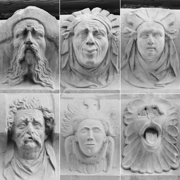 Collage Very Old Sandstone Carvings — Stock Photo, Image