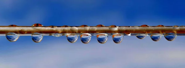 在洗涤线上关闭雨滴 — 图库照片