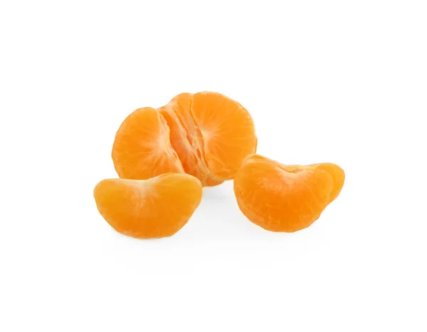 Ripe Tangerines Slice Closeup White Background — Stock Photo, Image