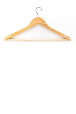 Ahşap askı beyaz arka planda izole edilmiş. Modelleme. Dikey resim