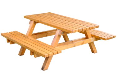 Ahşap Park Benç Beyaz Arkaplanda kırpma yolu ile izole edildi.