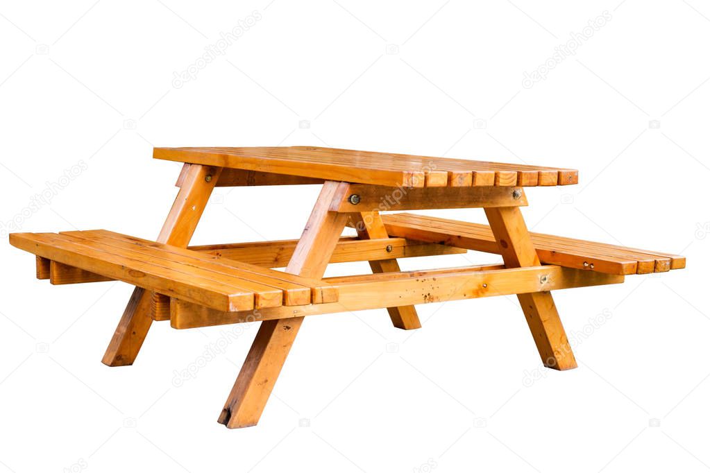 Wooden Park Bench Isolated on White Background with clipping path.