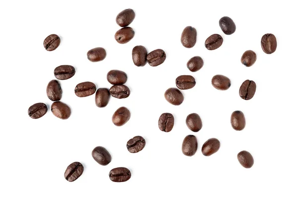 Draufsicht Auf Geröstete Kaffeebohnen Haufen Isoliert Auf Weißem Hintergrund — Stockfoto