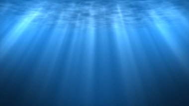 Su altı güneş ışınları yukarıdan parlıyor. Derin, berrak, mavi sulardan geliyorlar. 3 Boyutlu Hazırlama