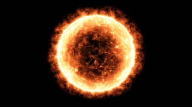 Güneş Güneş atmosferi siyah arkaplanda izole edildi. 3B Hazırlama