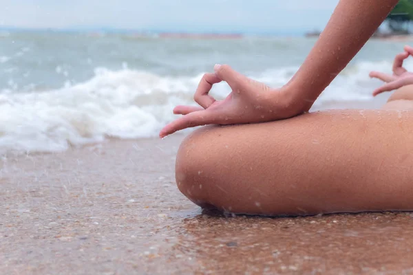 Serenidade Meditação Ioga Praticando Mar — Fotografia de Stock