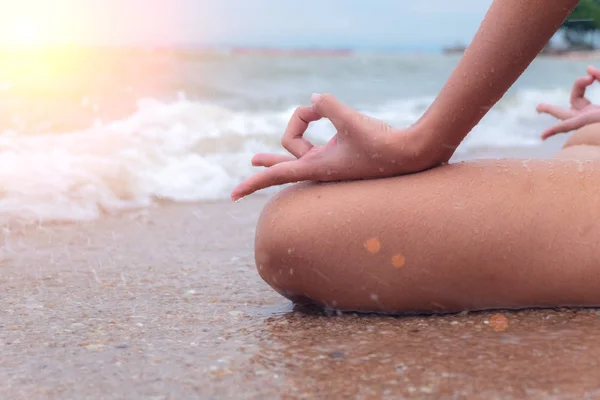 Serenidade Meditação Ioga Praticando Mar — Fotografia de Stock