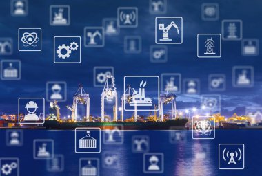 Kargo konteyner bir sürü yerleştirin. Kargo mavi gökyüzü ile yerleştirme. Endüstriyel simgesi desen.