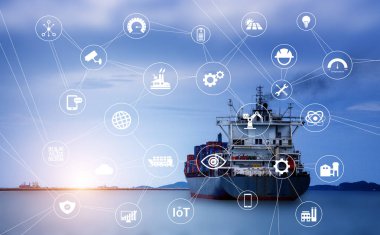 Kargo konteyner bir sürü yerleştirin. Kargo mavi gökyüzü ile yerleştirme. Endüstriyel simgesi desen.