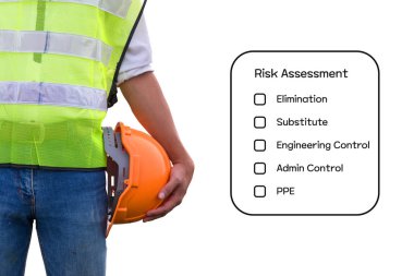 Tehlike tanımlama ve Risk değerlendirme kavramı (Emanet iş yerinde) - adam veya emniyet müfettişi ayakta risk değerlendirme kontrol listesi ile mühendislik.