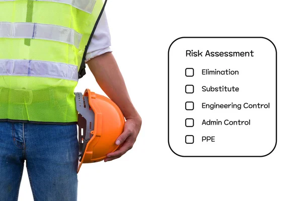 Hazard Identification and Risk Assessment concept (Safety work place) - Engineering man or Safety Inspector standing with risk assessment checklist.