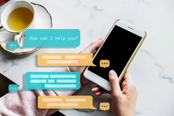 Sohbet bot Yardımcısı gelecek için. Makine öğrenimi. Akıllı AI kullanımının yaşam tarzı kavramı.