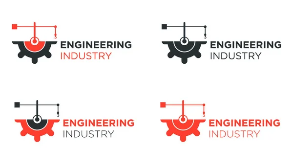 Quatre Demi Engrenages Avec Logo Grue Pour Ingénierie Industrie — Image vectorielle