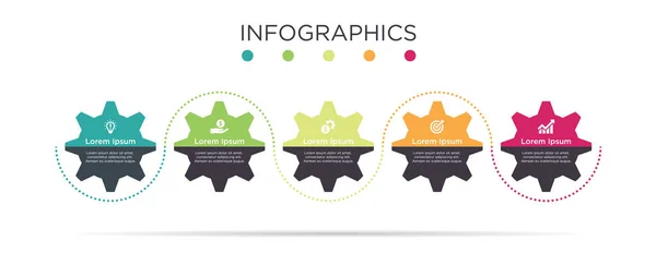 Modèle Graphique Business Info Conception Engrenages Industriels Avec Icônes — Image vectorielle