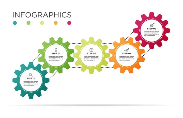 Plantilla Gráfica Business Info Diseño Engranajes Industriales Con Iconos — Archivo Imágenes Vectoriales