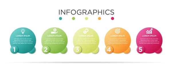 业务信息图形模板 带有标签5个步骤或5个选项的圆设计 — 图库矢量图片