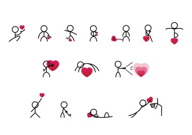 Grafik tasarım için aşk simge faaliyetlerinin kümesi.