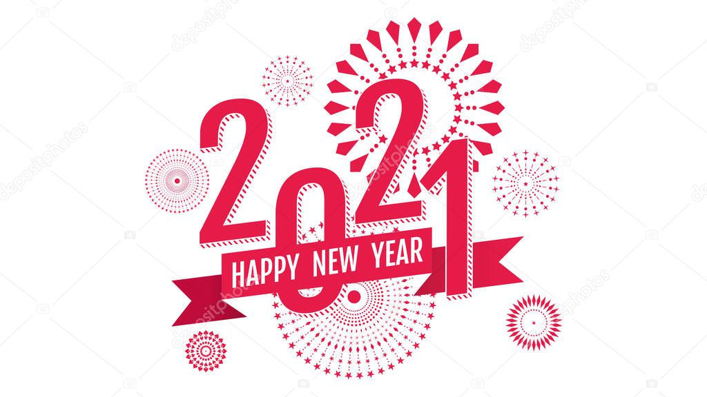 Vector illustration of fancy fireworks on text 2021. Happy new year 2021 theme.